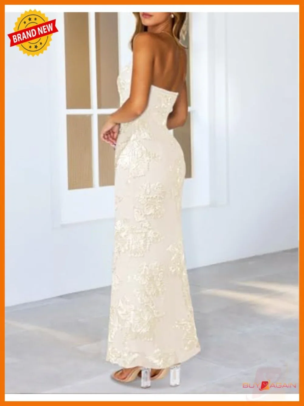 MEROKEETY Women's 3D Floral Strapless Bodycon Maxi Dress Off Shoulder Formal
